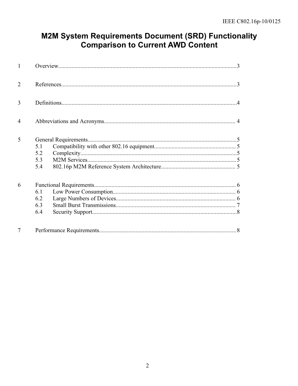 M2M System Requirements Document (SRD) Functionality Comparison to Current AWD Content