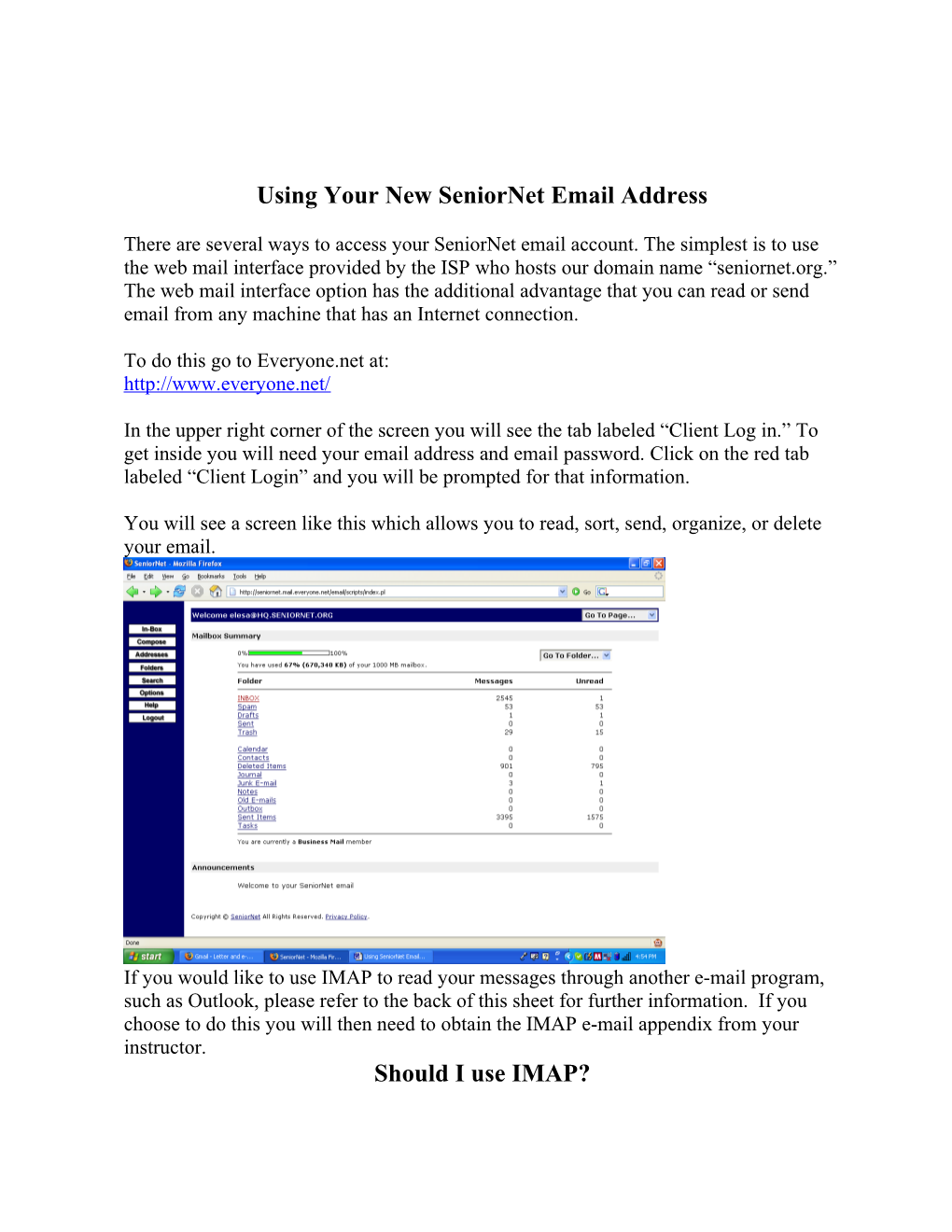 Using Your New Seniornet Email Address