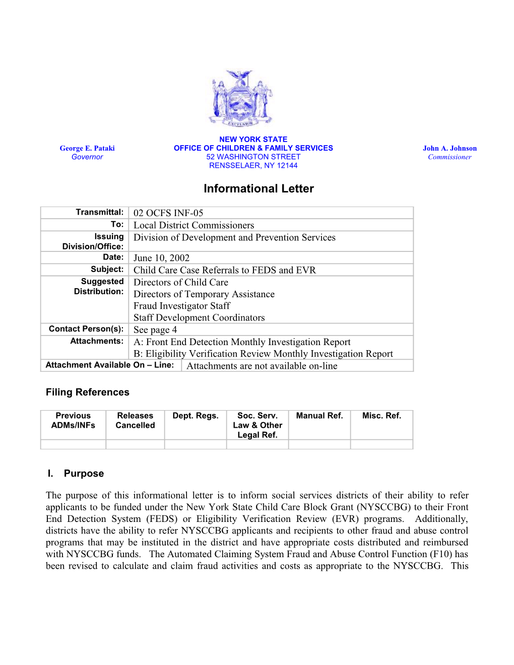 02 OCFS INF-10 Child Care Case Referrals to FEDS and EVR