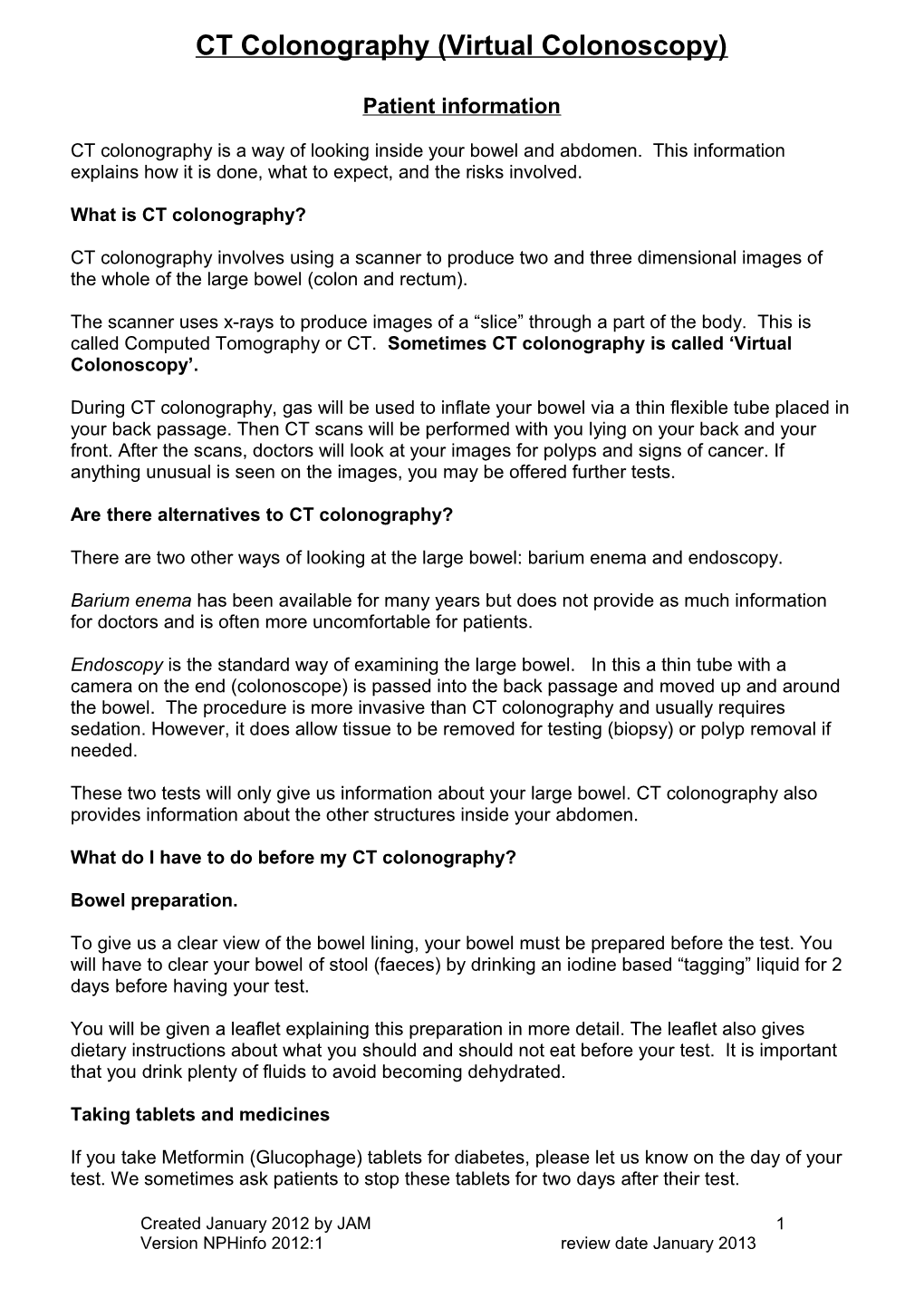 Example of Ct Colonography Patient Information