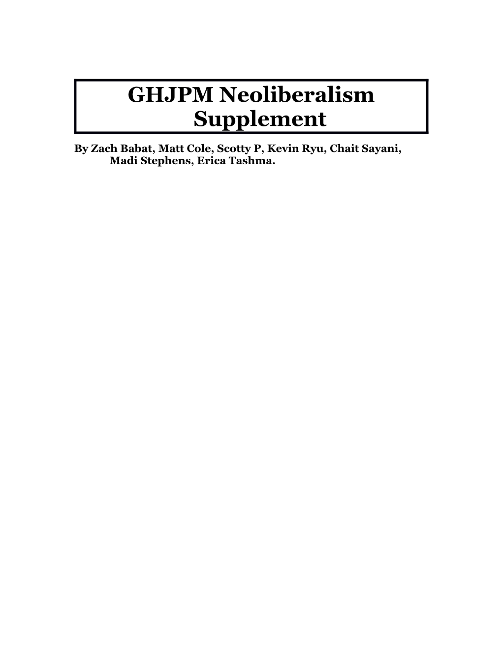 GHJPM Neoliberalism Supplement