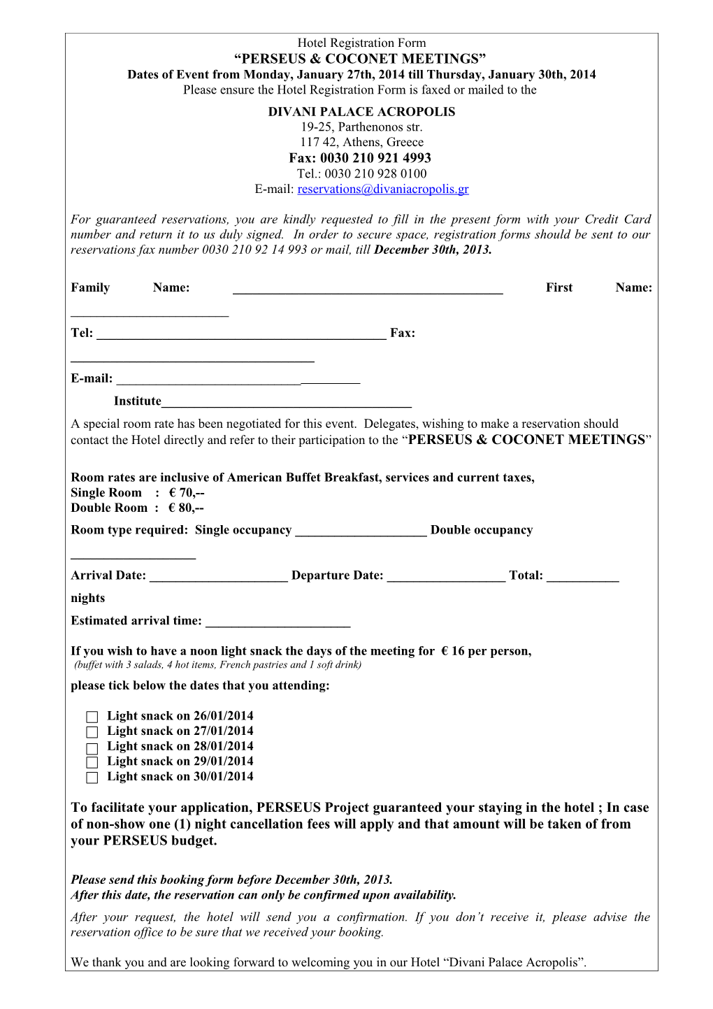 Hotel Registration Form