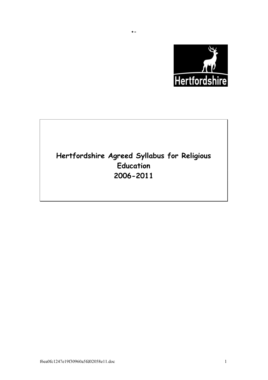 Hertfordshire Agreed Syllabus for Religious Education