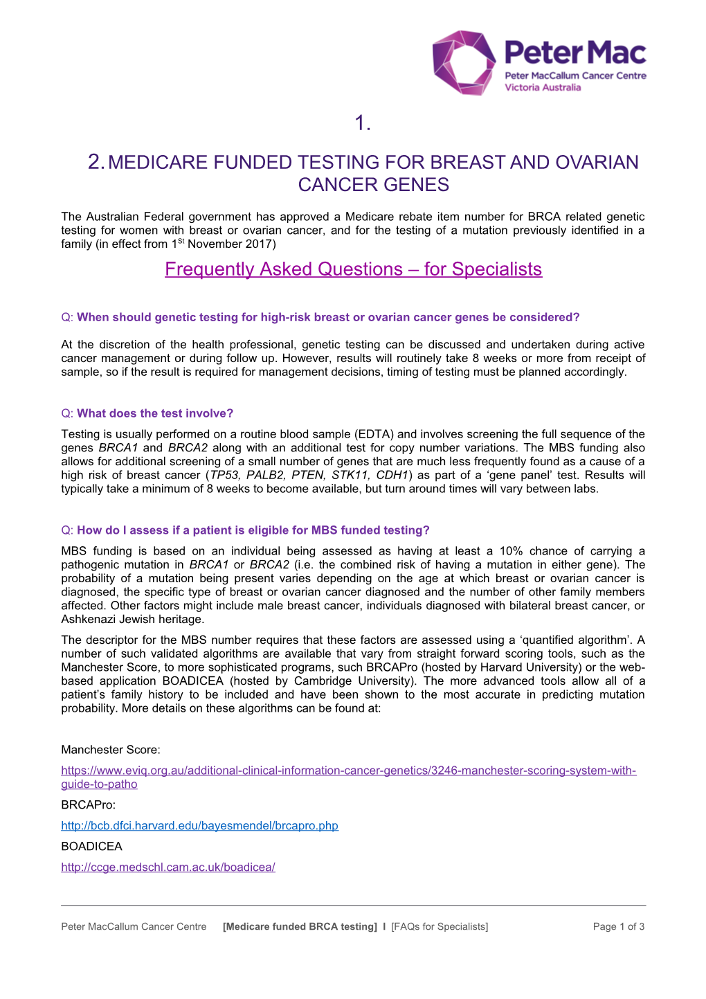 Medicare Funded Testing for Breast and Ovarian Cancer Genes