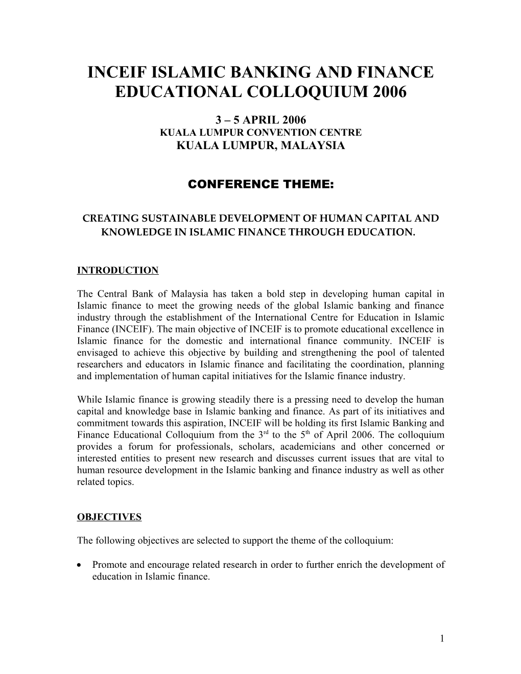Inceif Islamic Banking and Finance Educational Colloquium 2006