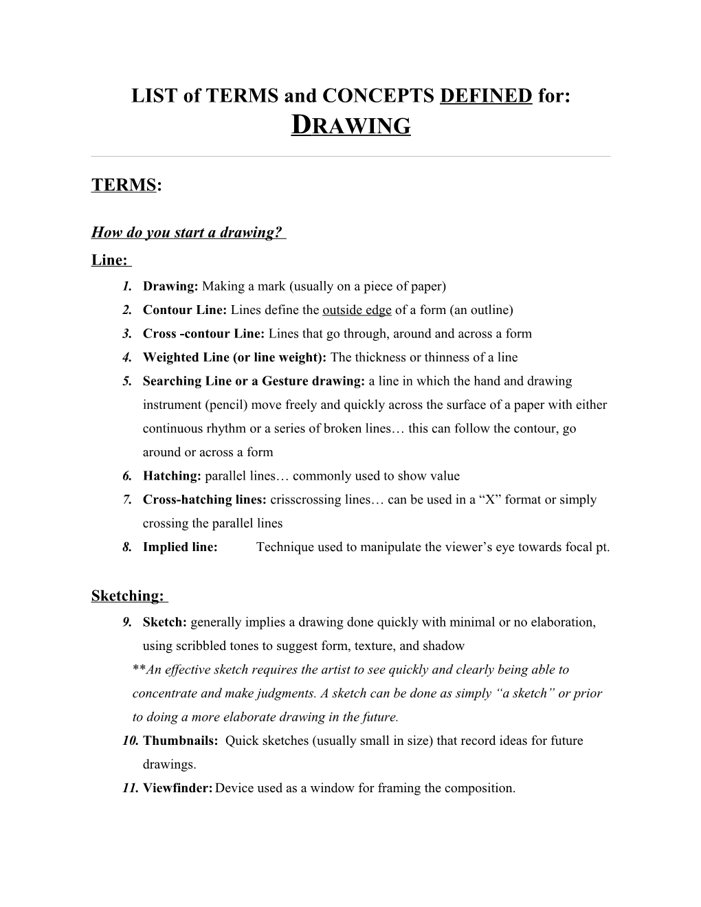 Drawing Terms & Concepts Defined