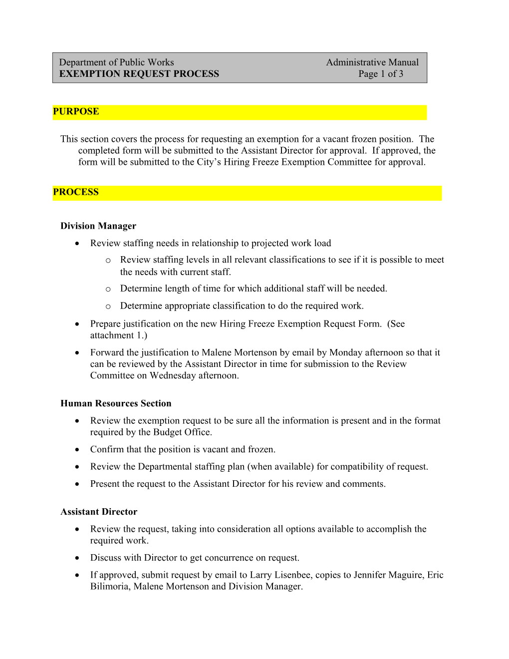 Exemption Request Process