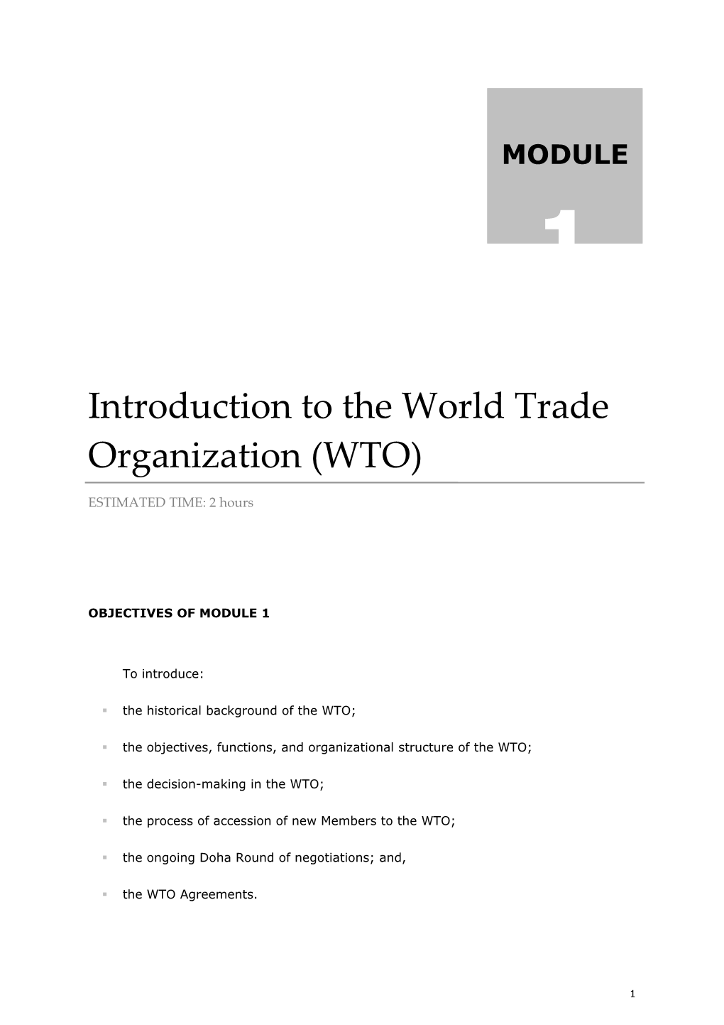 Introduction to the World Trade Organization (WTO)