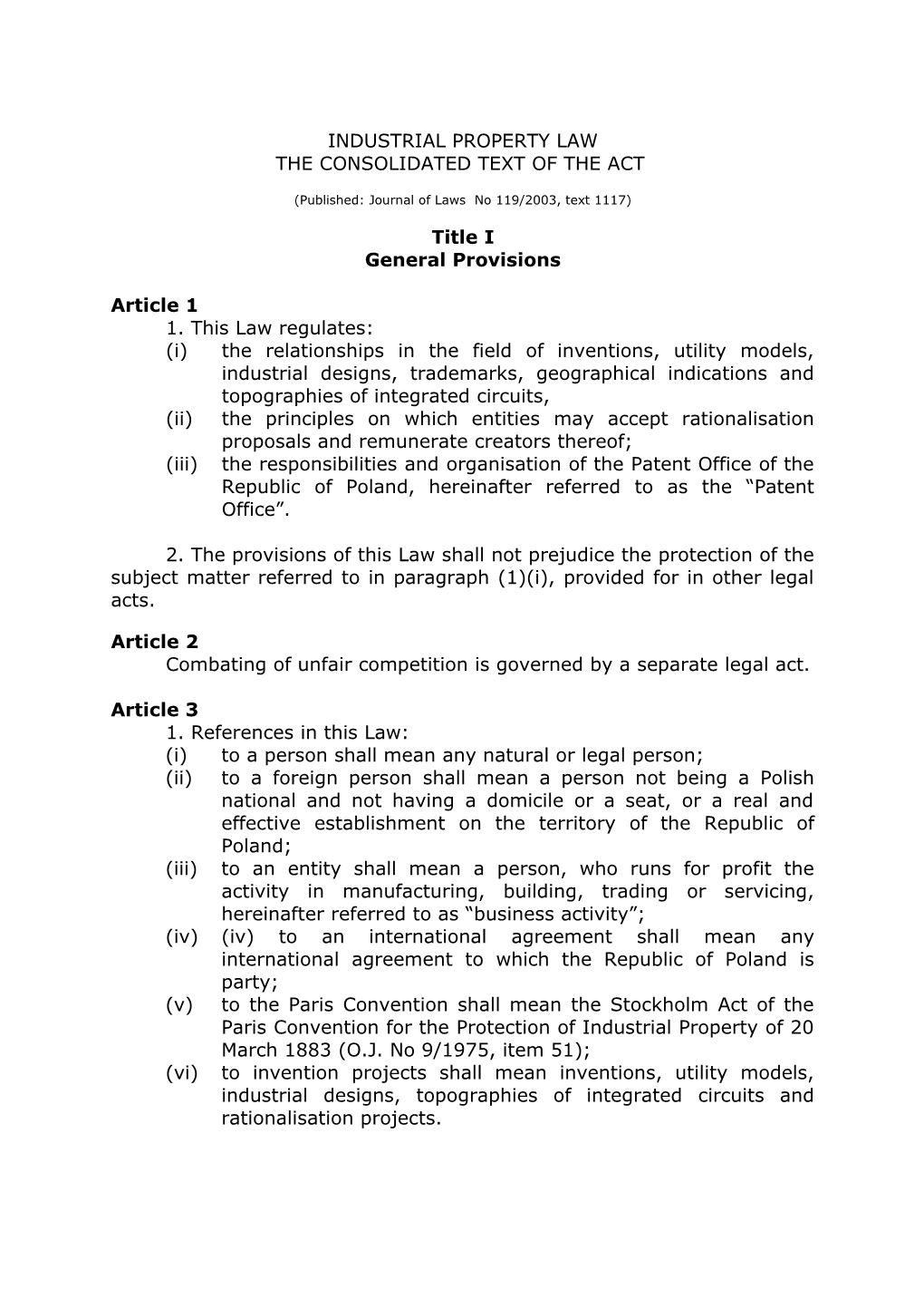 Industrial Property Law