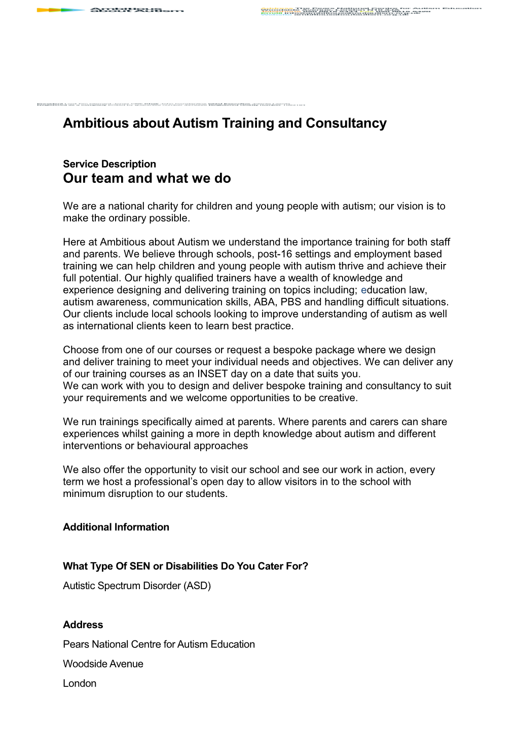 Ambitious About Autism Training and Consultancy