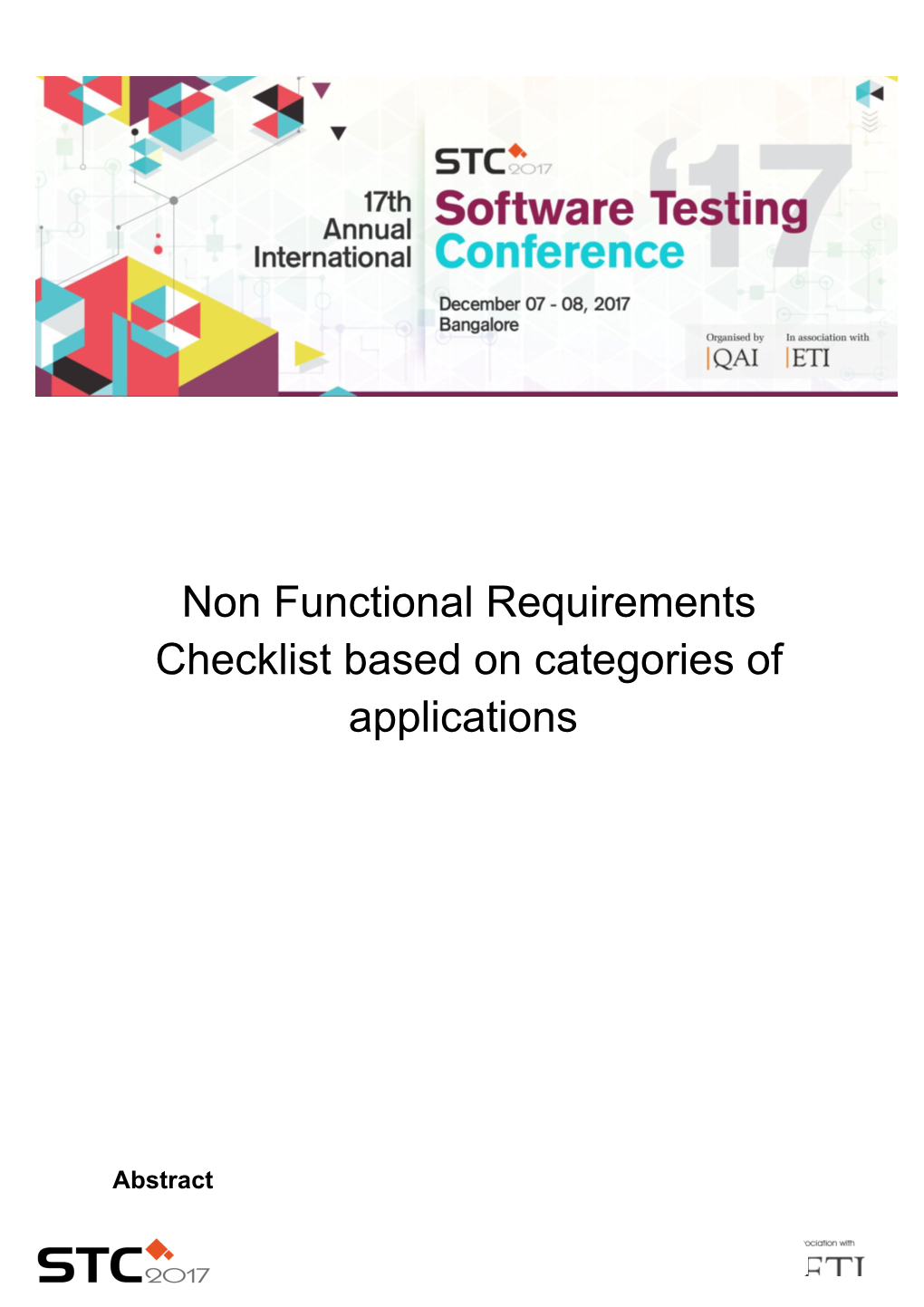 Non Functional Requirements Checklist Based on Categories of Applications