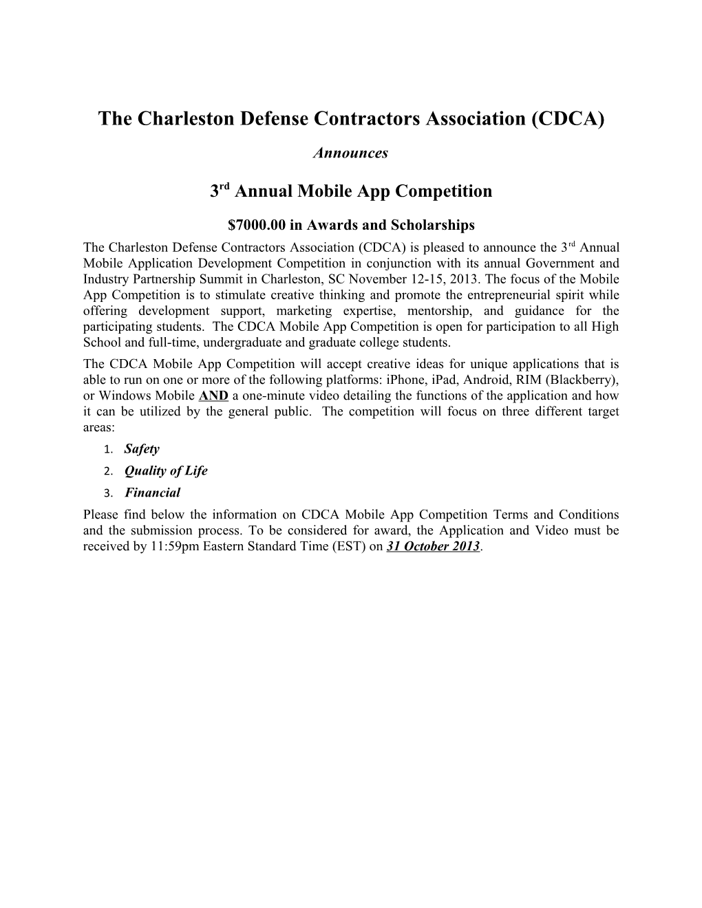 CDCA Mobile App Competition Information