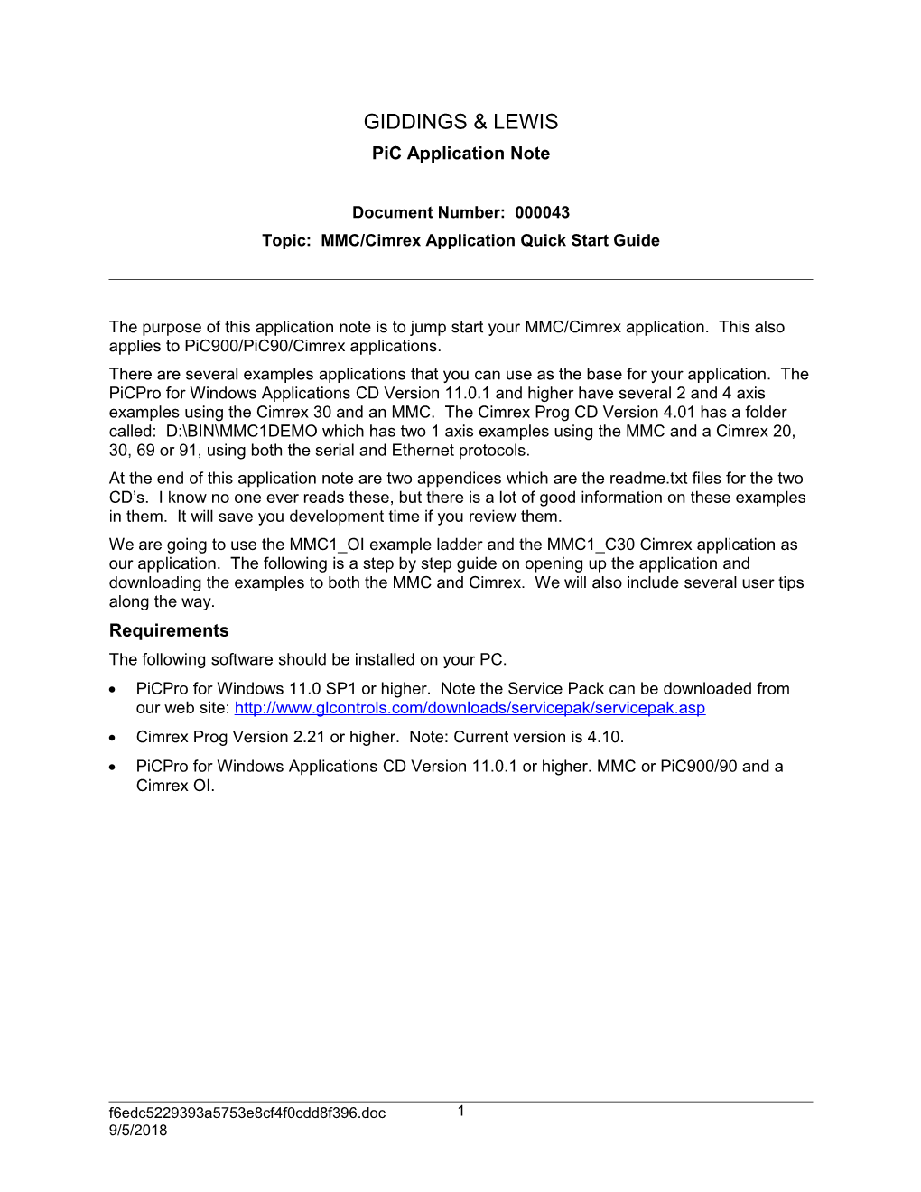 Giddings & Lewis Pic Application Note