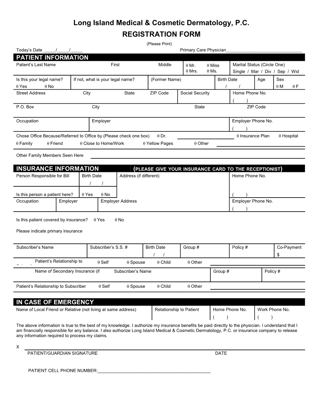 Medical Office Registration Form