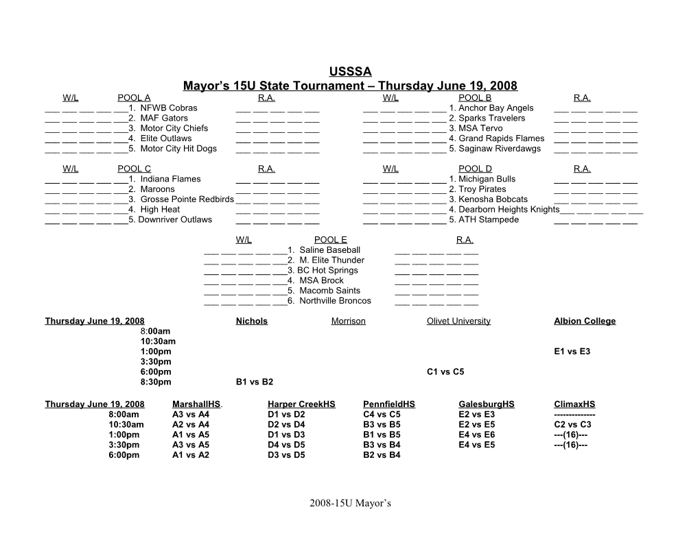 Mayor S 15Ustate Tournament Thursday June 19, 2008