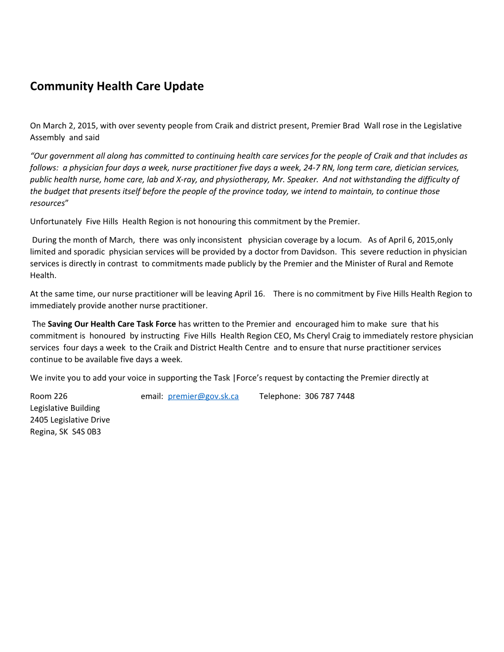 Community Health Care Update