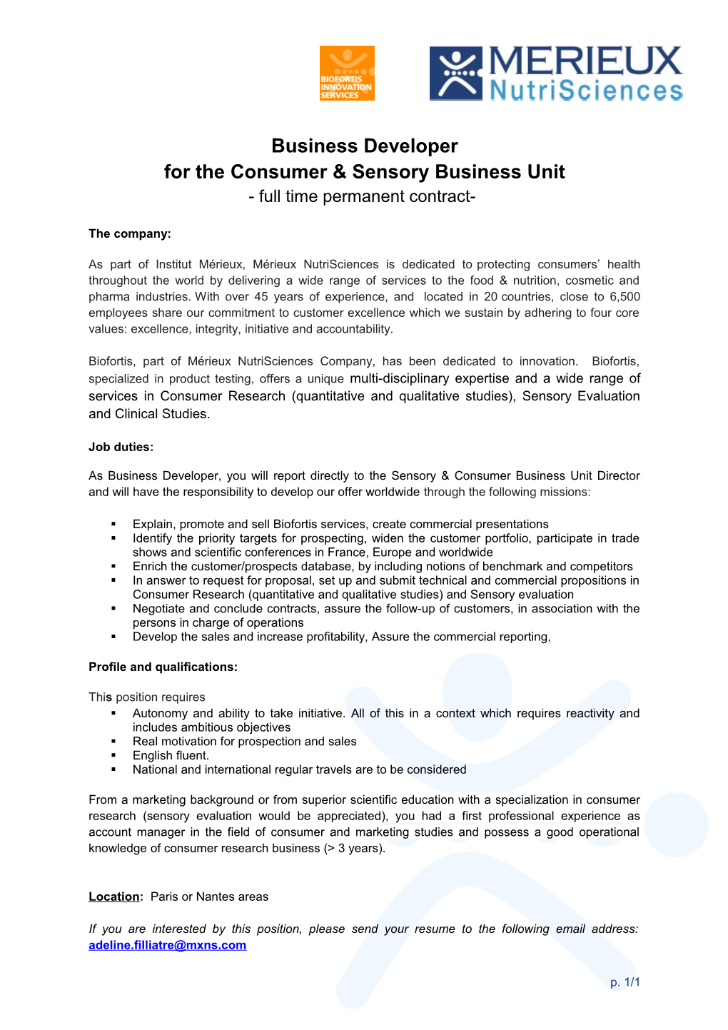 For the Consumer & Sensory Business Unit