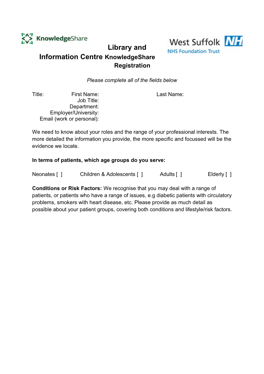 Library and Information Centre Knowledgeshare Registration