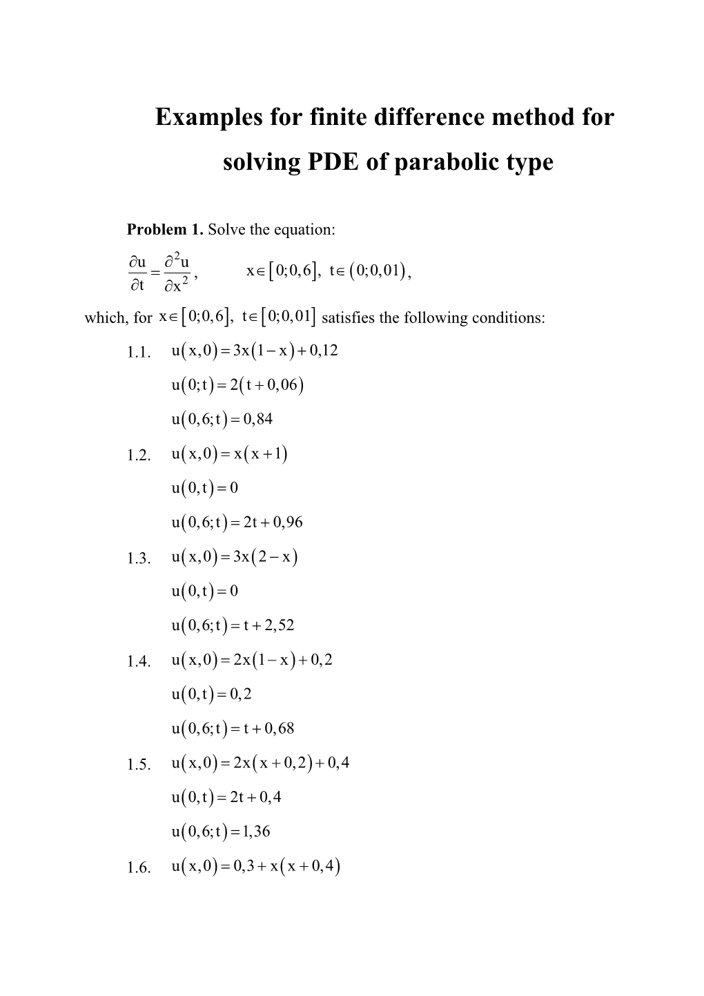 Examples for Finite Difference Method For