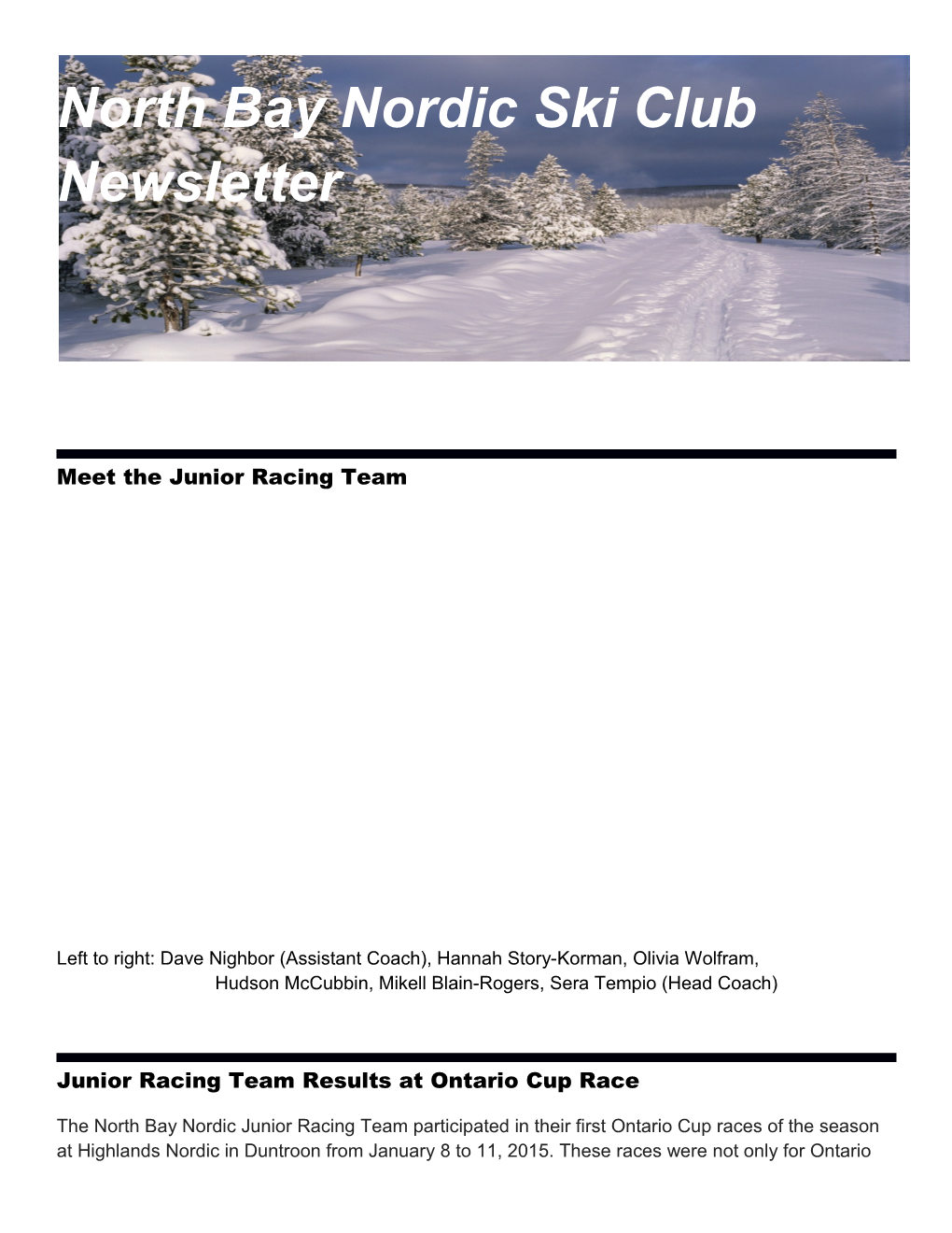 North Bay Nordic Ski Club Newsletter