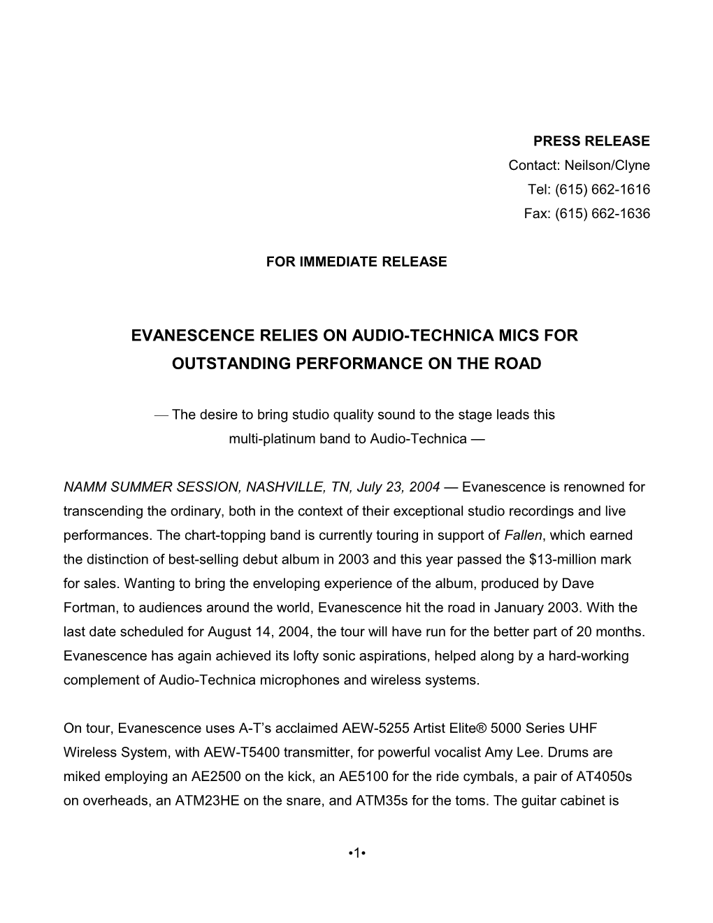 Evanescence Relies on Audio-Technica Mics For