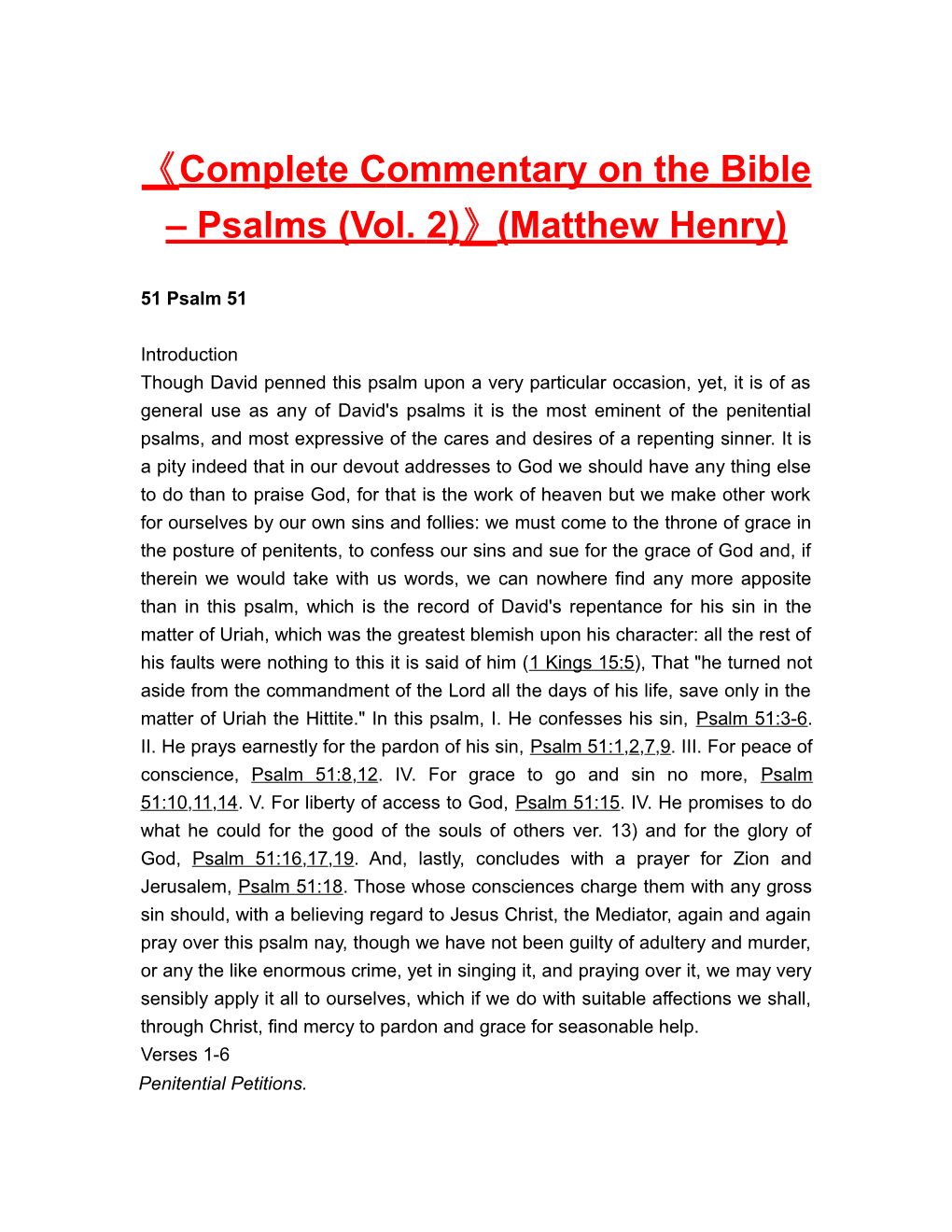 Complete Commentary on the Bible Psalms (Vol. 2) (Matthew Henry)