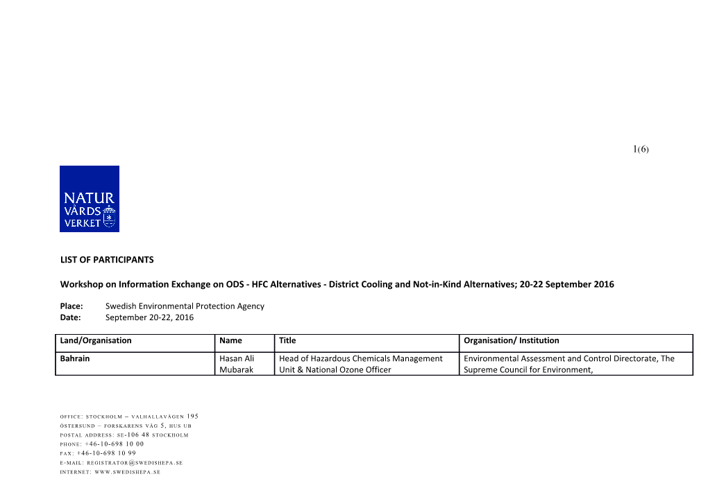 Swedish EPA Contact Persons