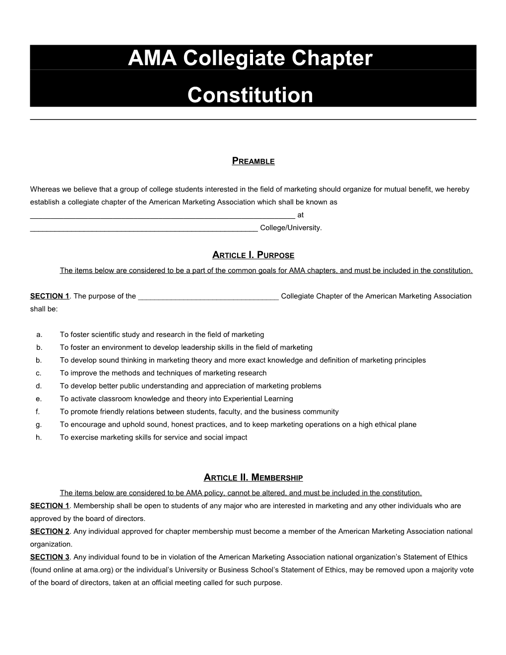 AMA Collegiate Chapter Sample Constitution