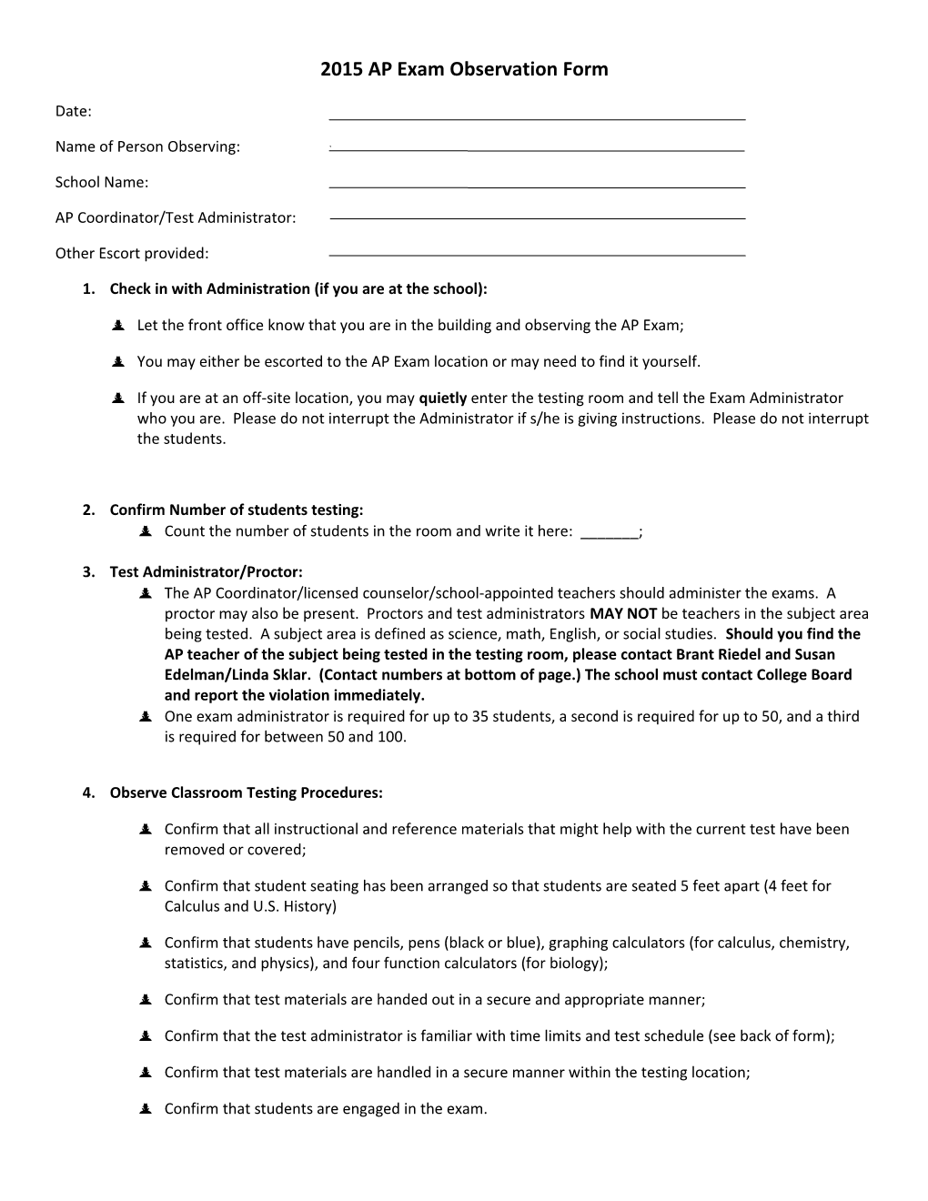 2015 AP Exam Observation Form