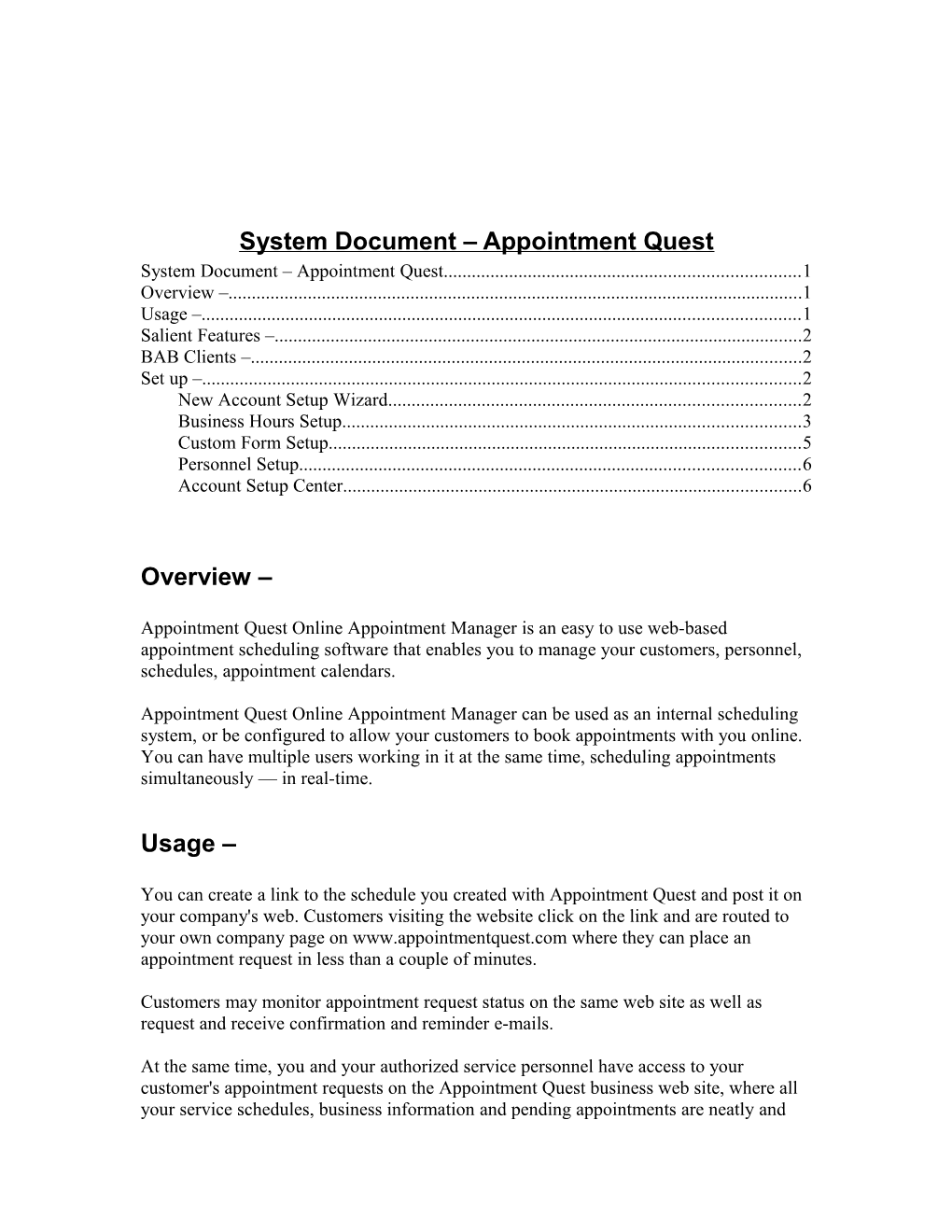 System Document Appointment Quest