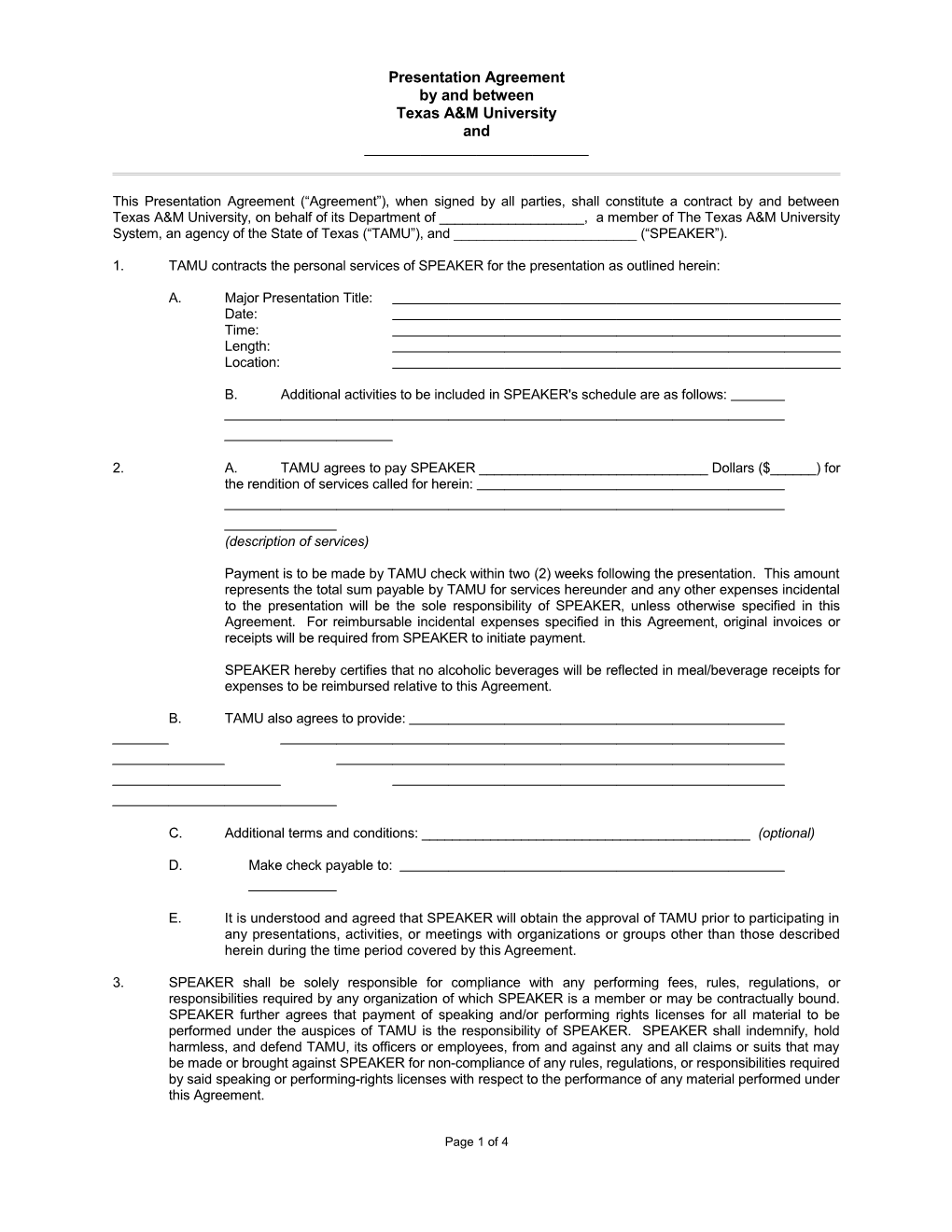 Presentation Agreement