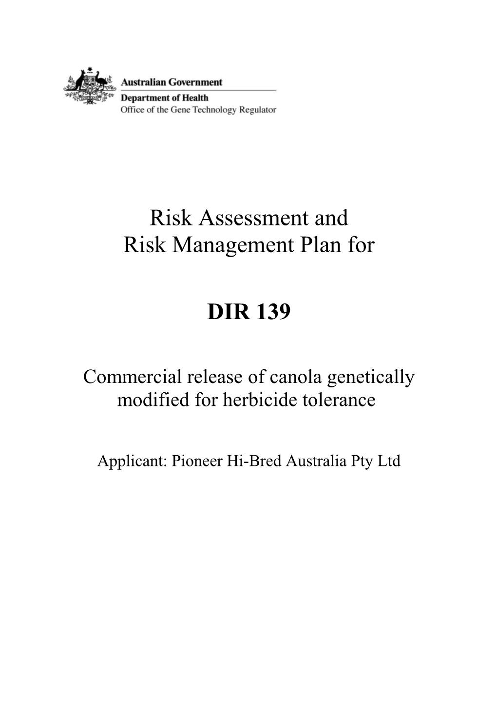 DIR 139 - Risk Assessment and Risk Management Plan