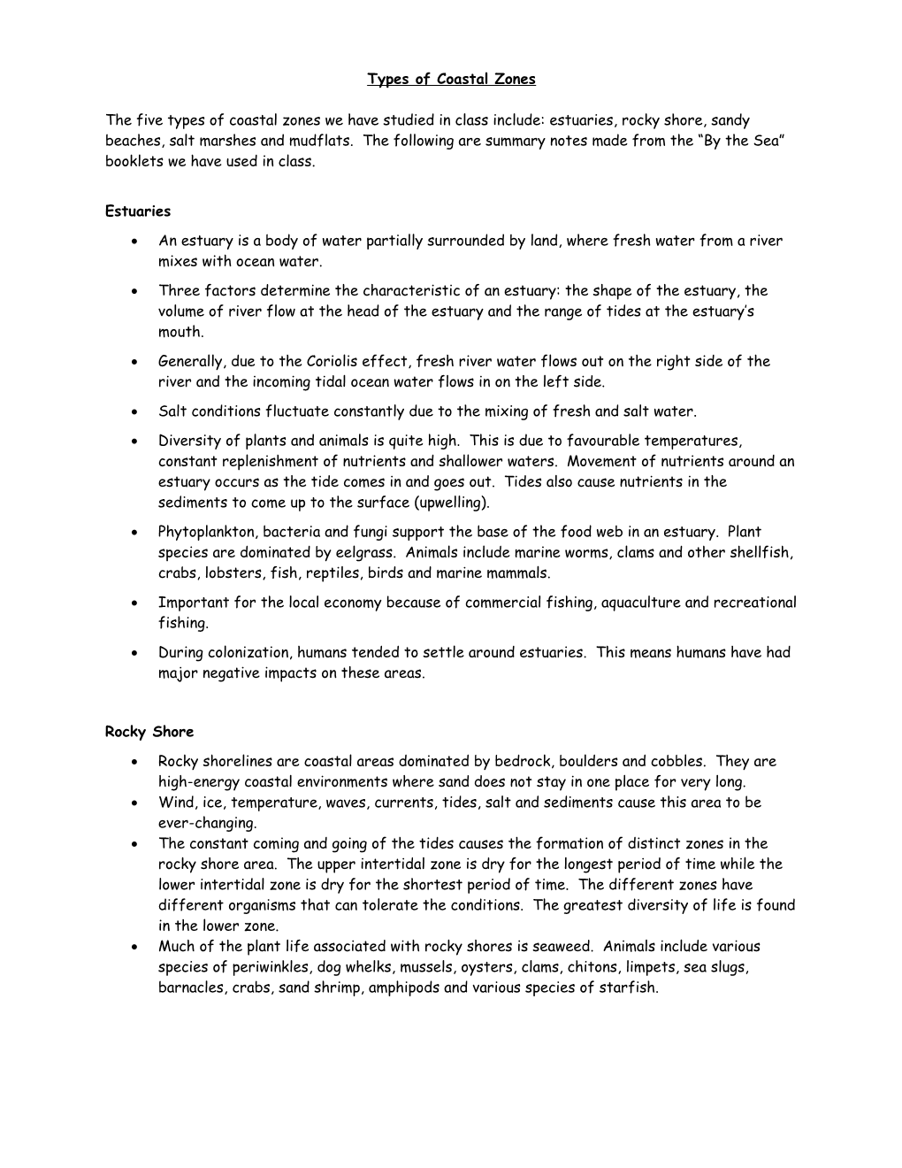 Types of Coastal Zones