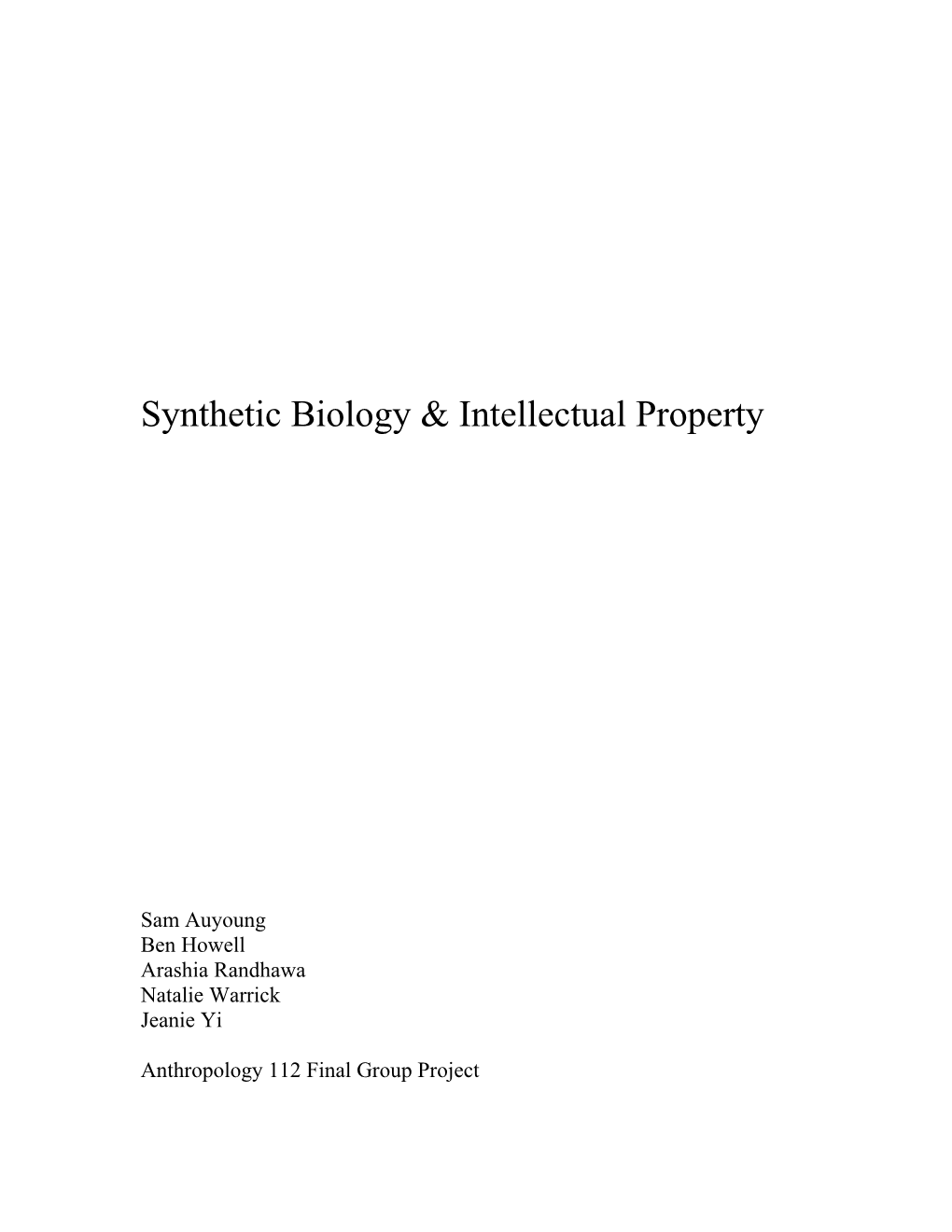 Synthetic Biology & Intellectual Property