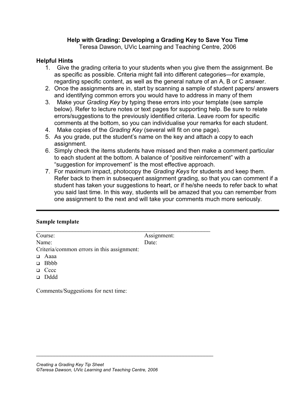 Creating a Grading Key Tip Sheet