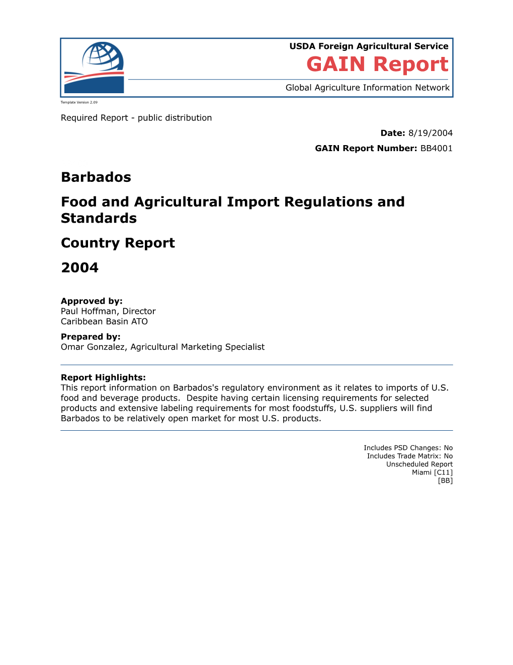 Food and Agricultural Import Regulations and Standards s6