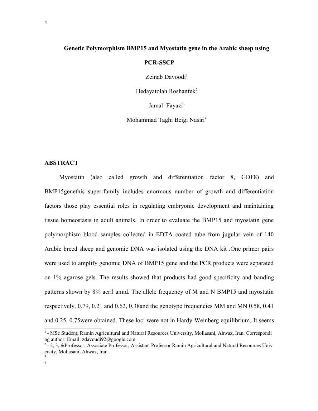 Genetic Polymorphism BMP15 and Myostatin Gene in the Arabic Sheep Using PCR-SSCP