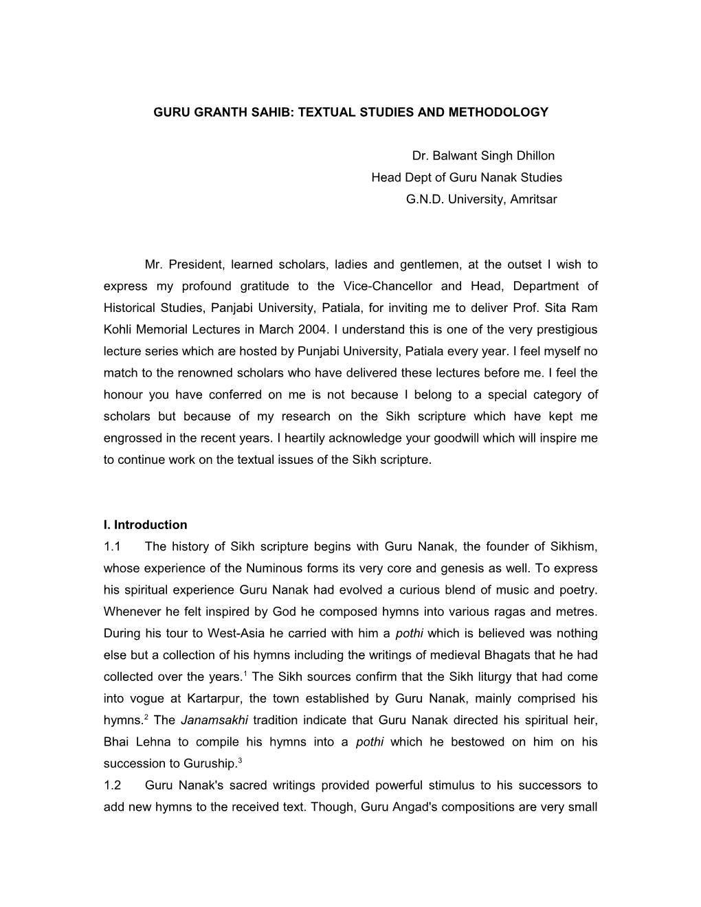 Guru Granth Sahib: Textual Studies and Methodology