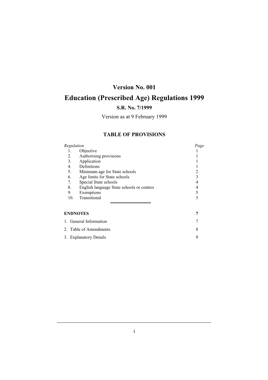 Education (Prescribed Age) Regulations 1999