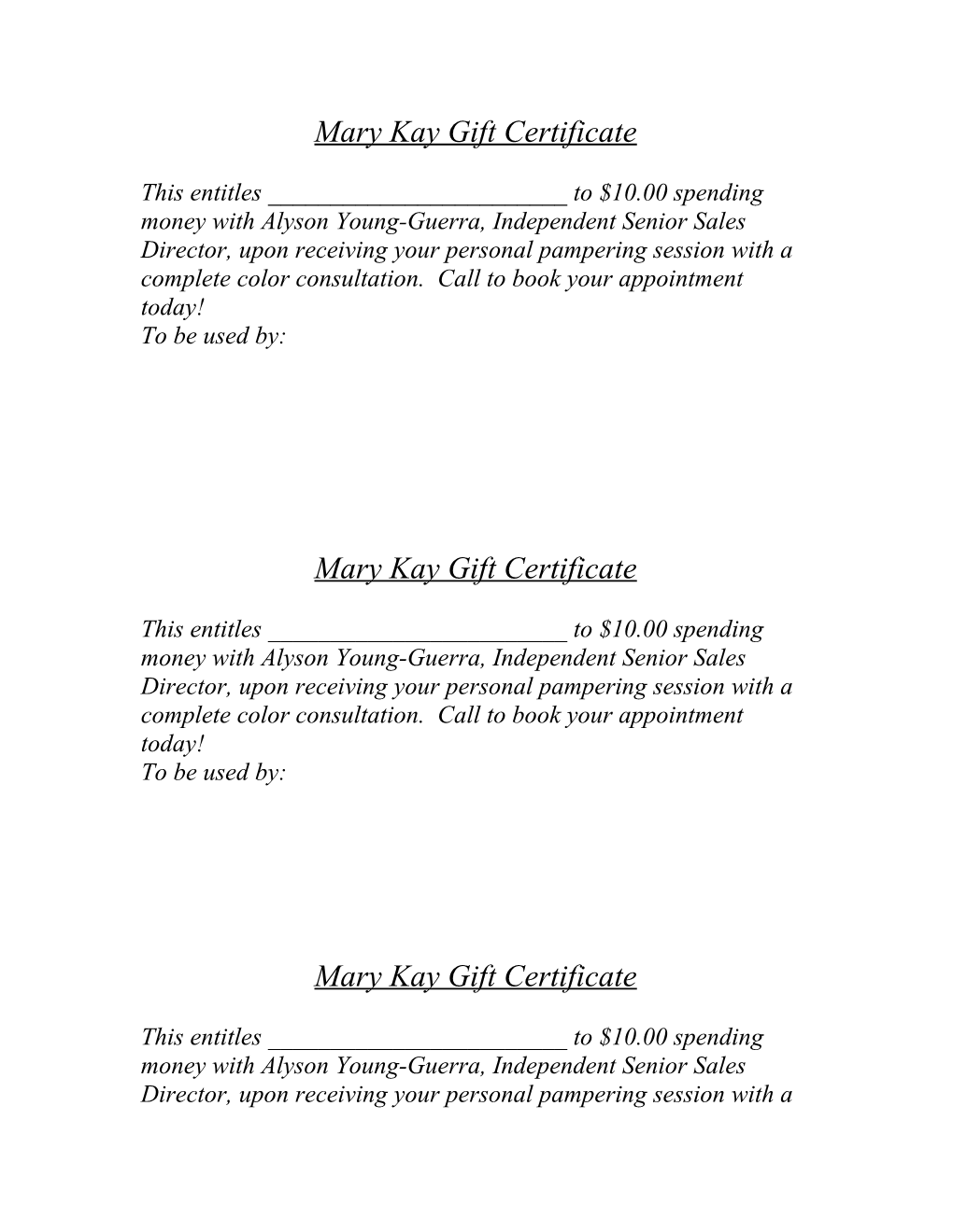 Mary Kay Gift Certificate
