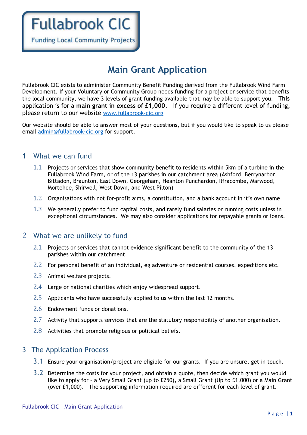 Main Grant Application