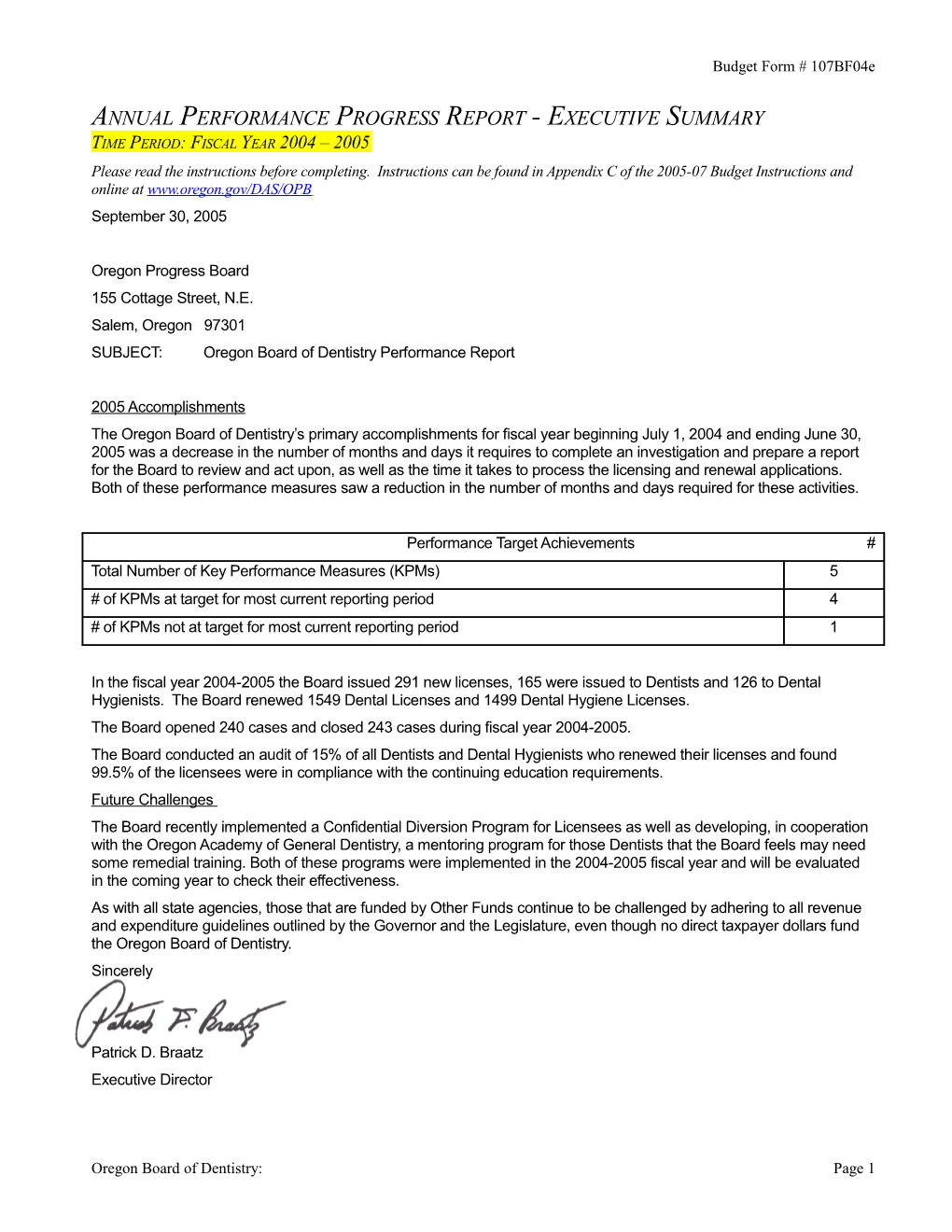 Annual Performance Progress Report - Part I, Managing for Results