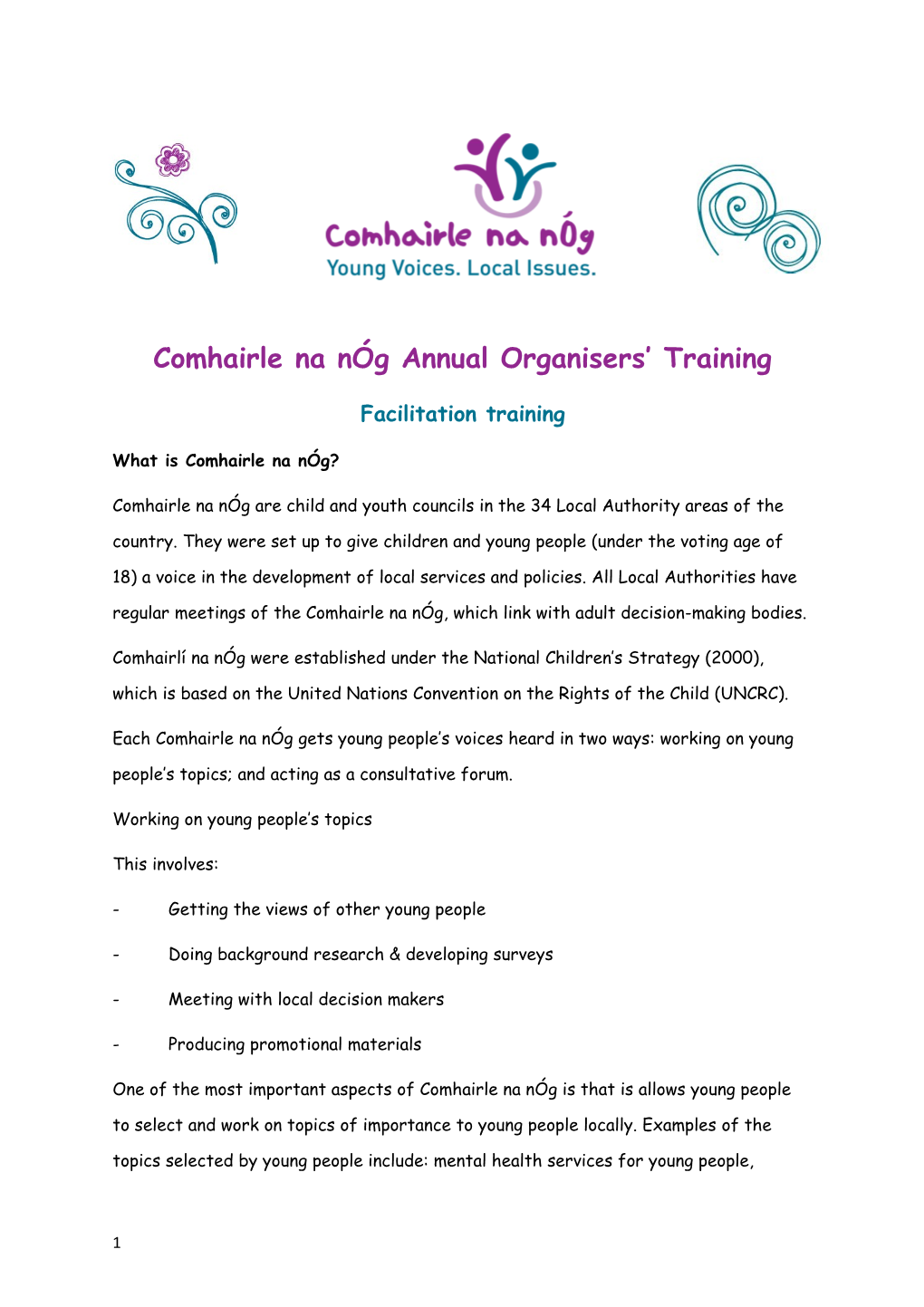 Comhairle Na Nóg Annual Organisers Training