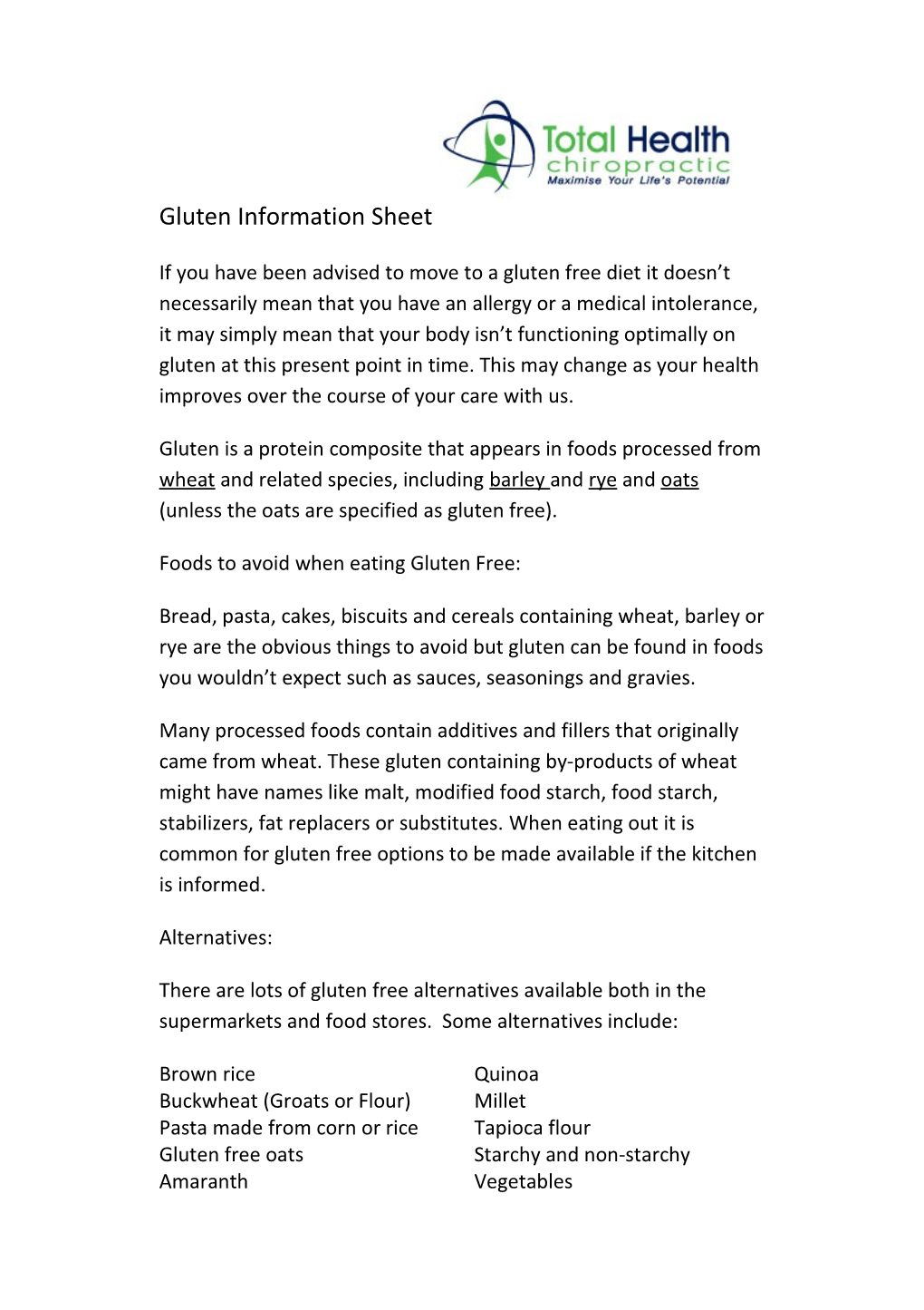 Gluten Information Sheet
