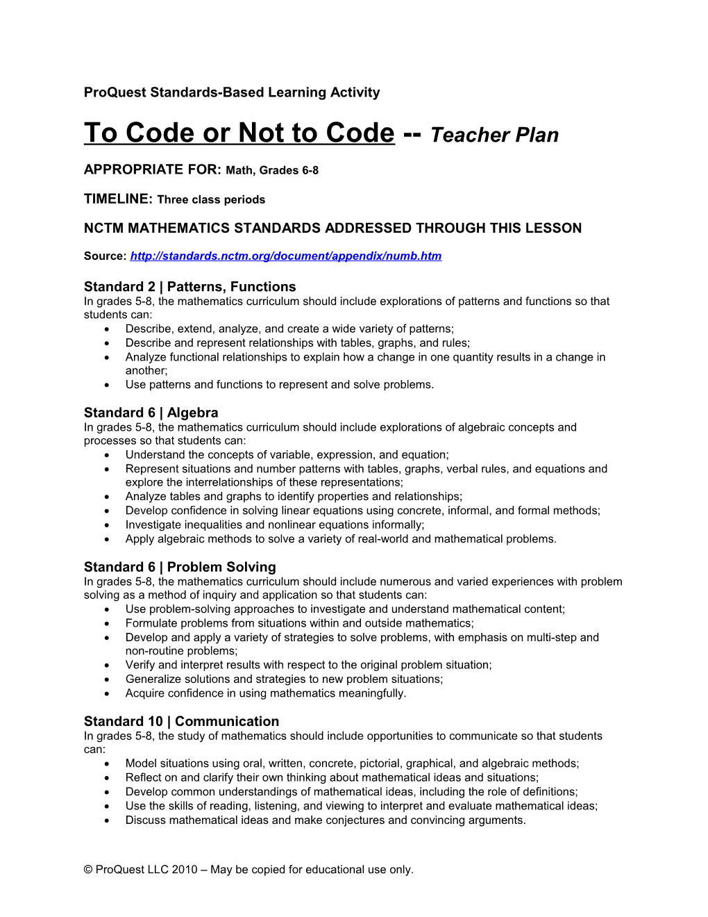 Lesson Plan: Math 6-8 Code Or Not to Code