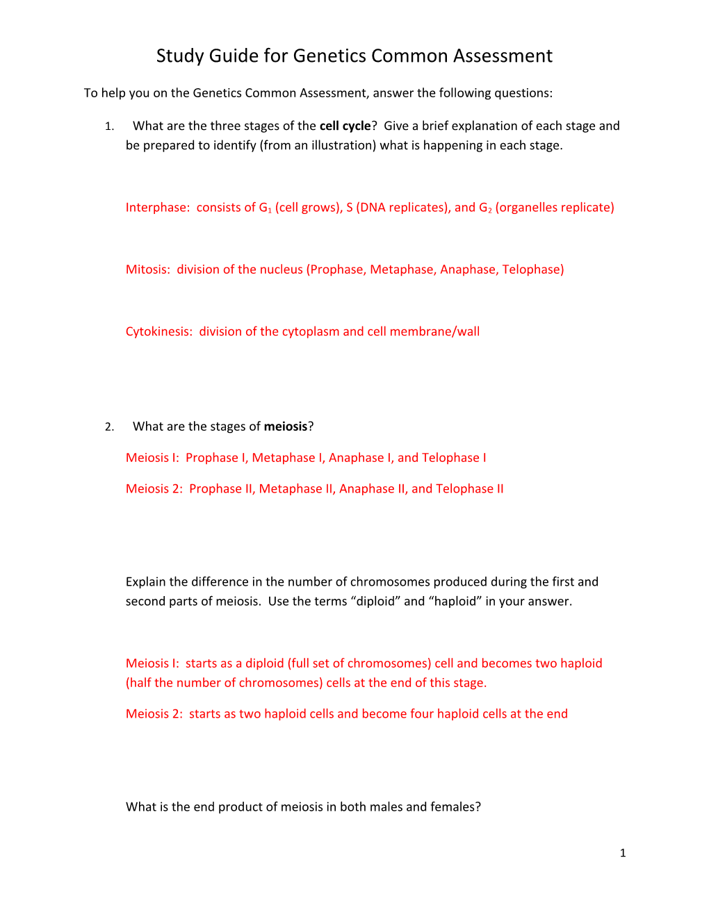 To Help You on the Genetics Common Assessment, Answer the Following Questions