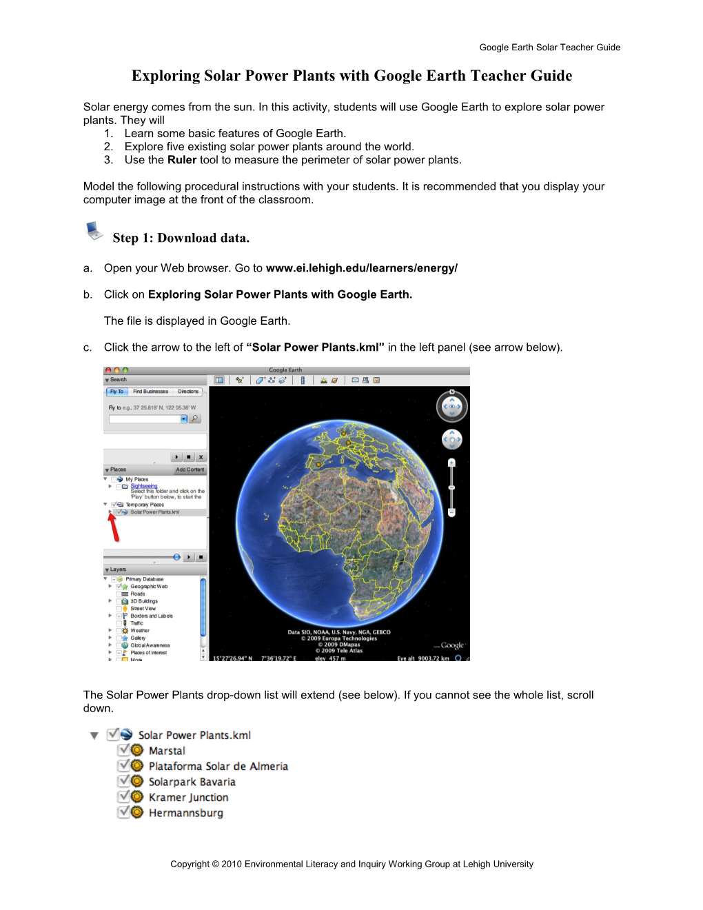 Exploring Solar Power Plants with Google Earth Teacher Guide