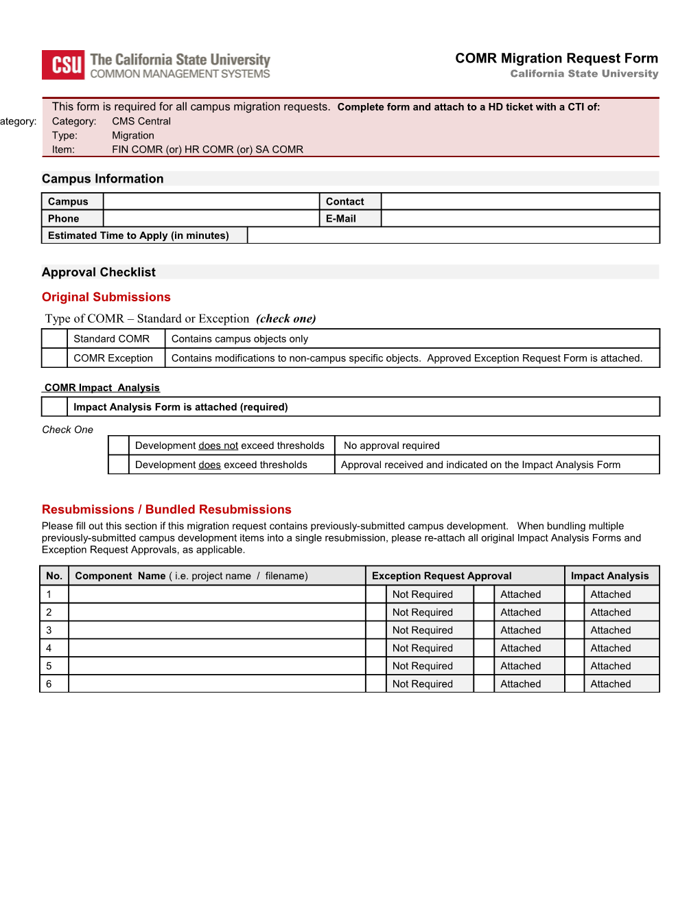 Campuscomr MIGRATION REQUEST FORM