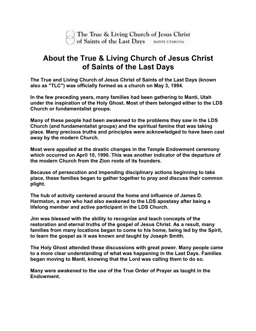 About the True & Living Church of Jesus Christ