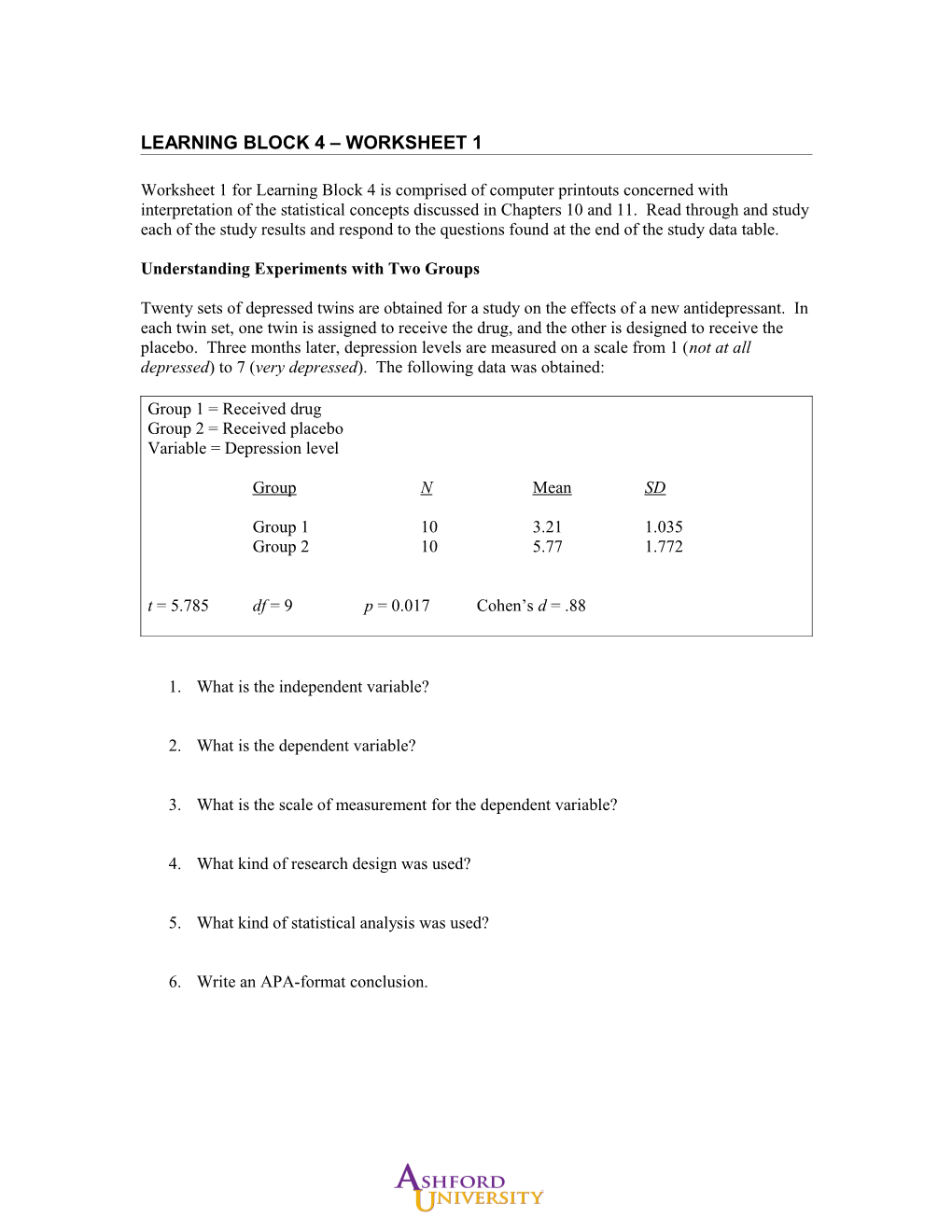 Learning Block 4 Worksheet 1